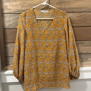 Yellow Floral Blouse with Balloon Sleeve
